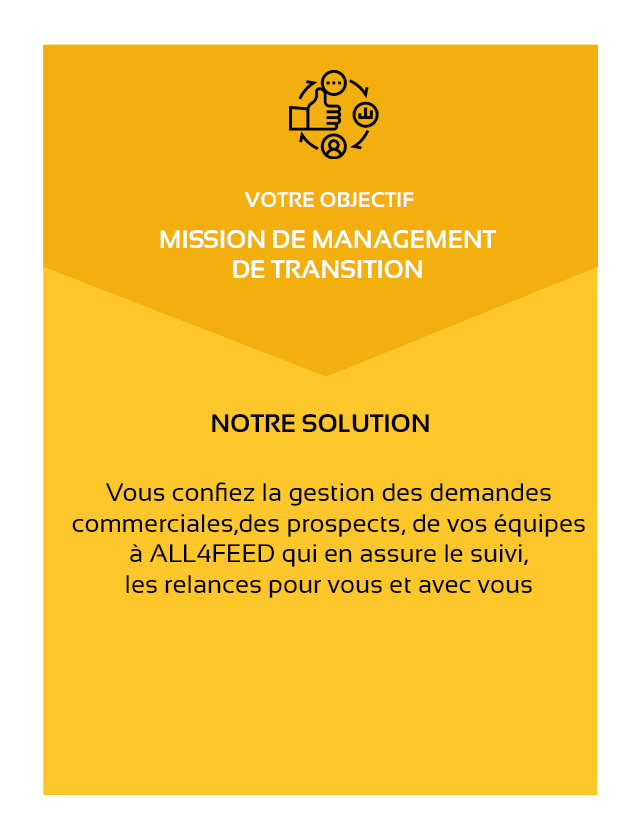 ALL4FEED-accelerateur-de-developpement-objectif mission management de transition-solution-vous confiez la gestion des demandes commerciales, des prospects, de vos équipes à ALL4FEED qui en assure le suivi et les relances pour vous et avec vous